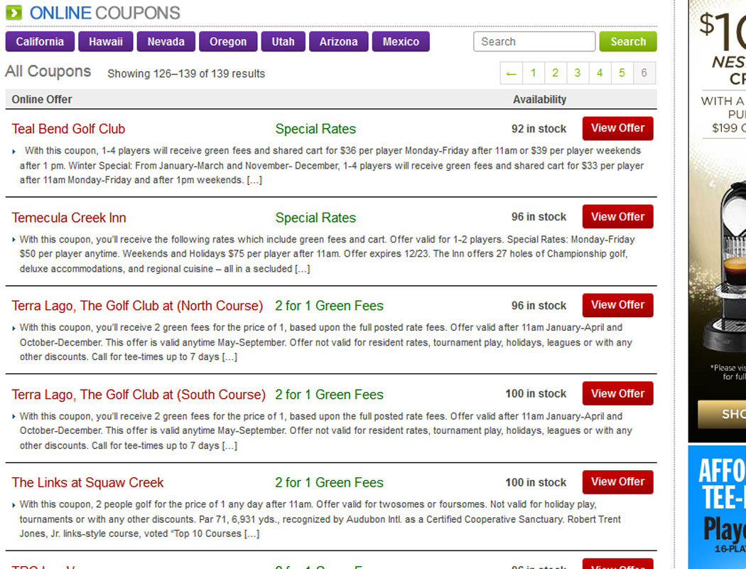 2 for 1 Golf - Coupons
